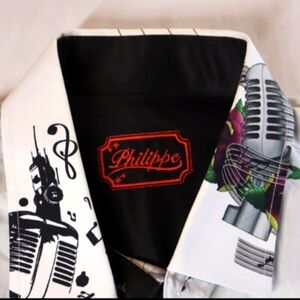 Philippe Stylish Musical Elements & Violet Rose Button Up Dress Shirt Size XL